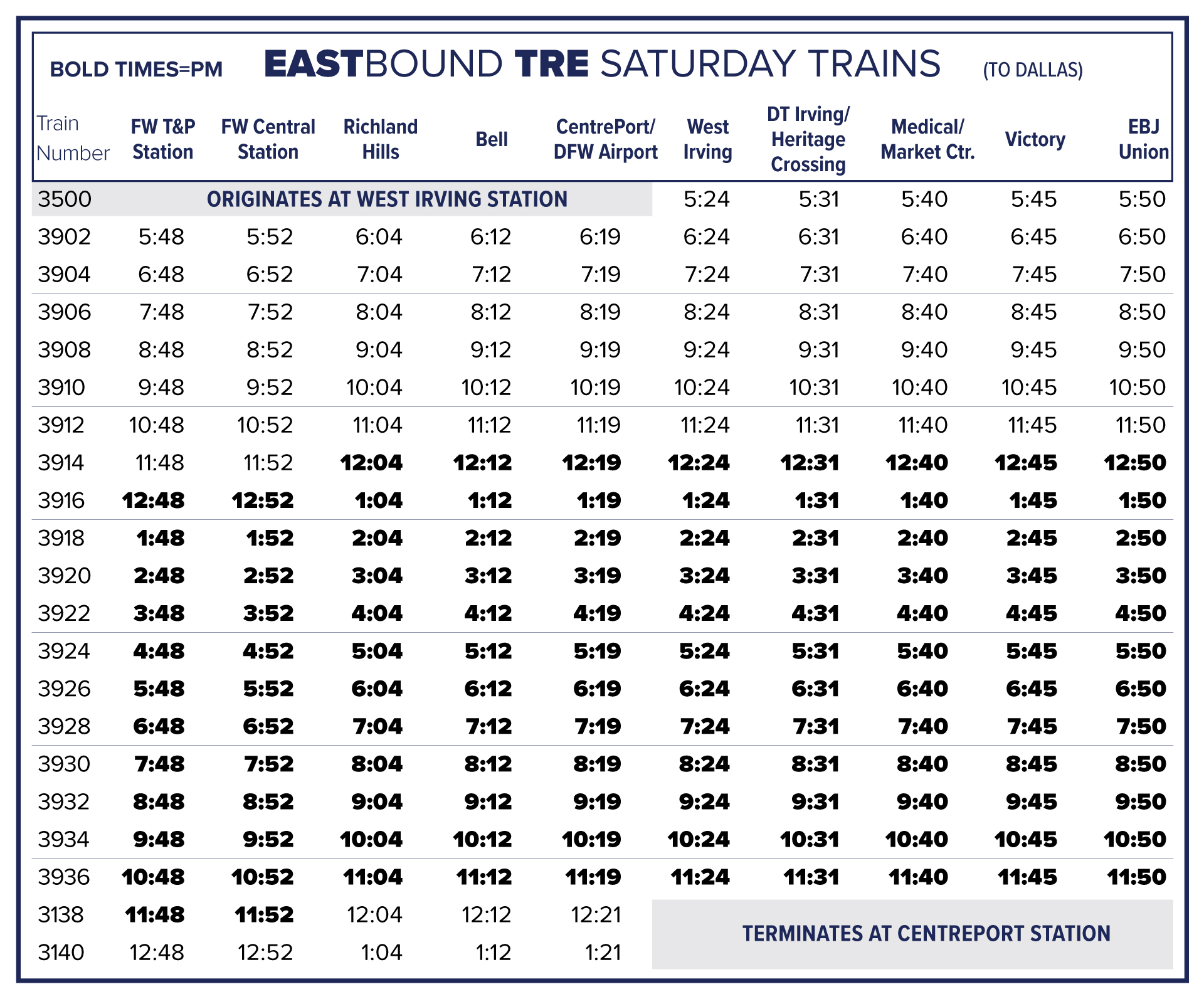 eastbound sat. schedule