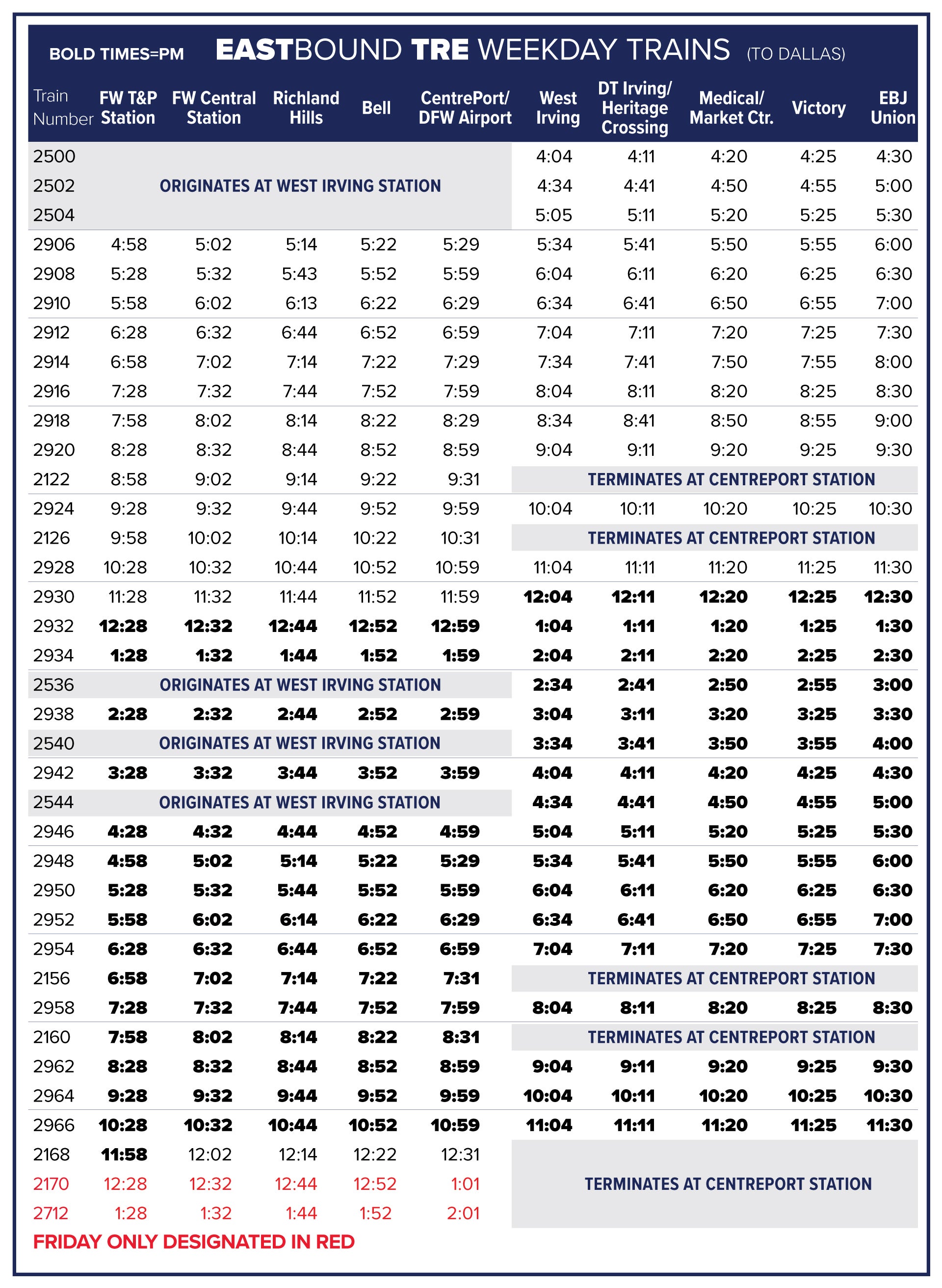 east boaund weekday schedule